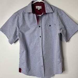 Distortion Kids Blue and Burgundy Patterned Short Sleeve  Size 14/16 Shirt